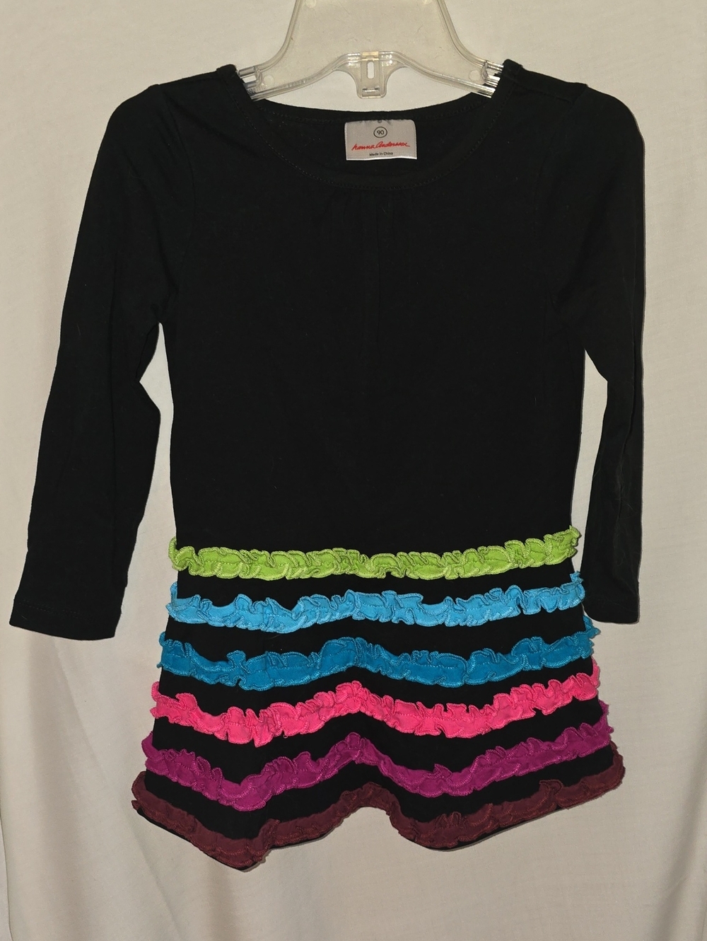 Hanna Andersson Black Long-Sleeve Dress with Neon Ruffle Stripes